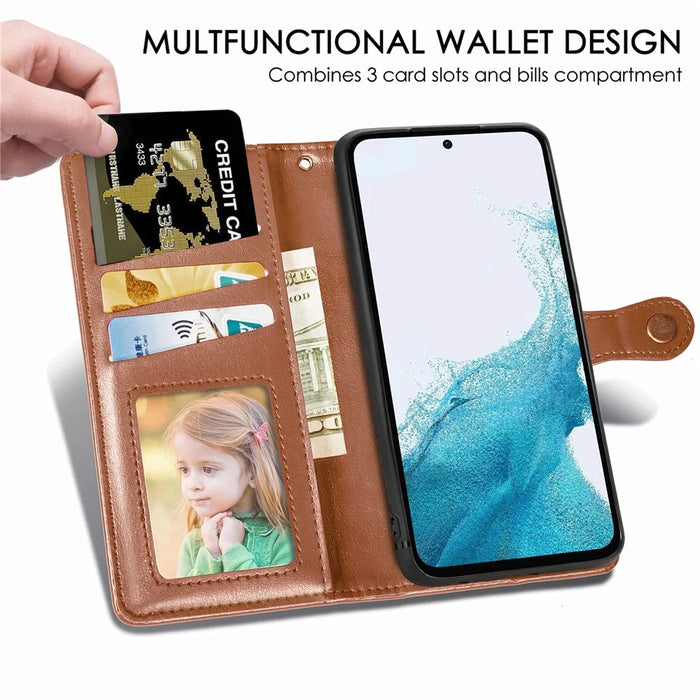 For Samsung Galaxy A56 5G Case Leather Phone Case Wallet Stand Cover with Wrist Strap - Brown - 4