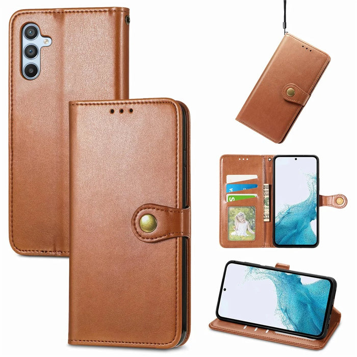For Samsung Galaxy A56 5G Case Leather Phone Case Wallet Stand Cover with Wrist Strap - Brown - 5