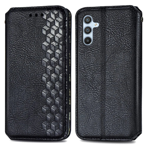For Samsung Galaxy A56 5G Case Rhombus Imprint Wallet Stand PU Leather Phone Cover - Black - 1