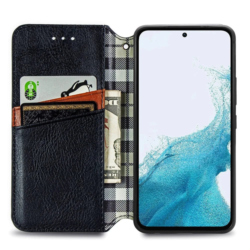 For Samsung Galaxy A56 5G Case Rhombus Imprint Wallet Stand PU Leather Phone Cover - Black - 2