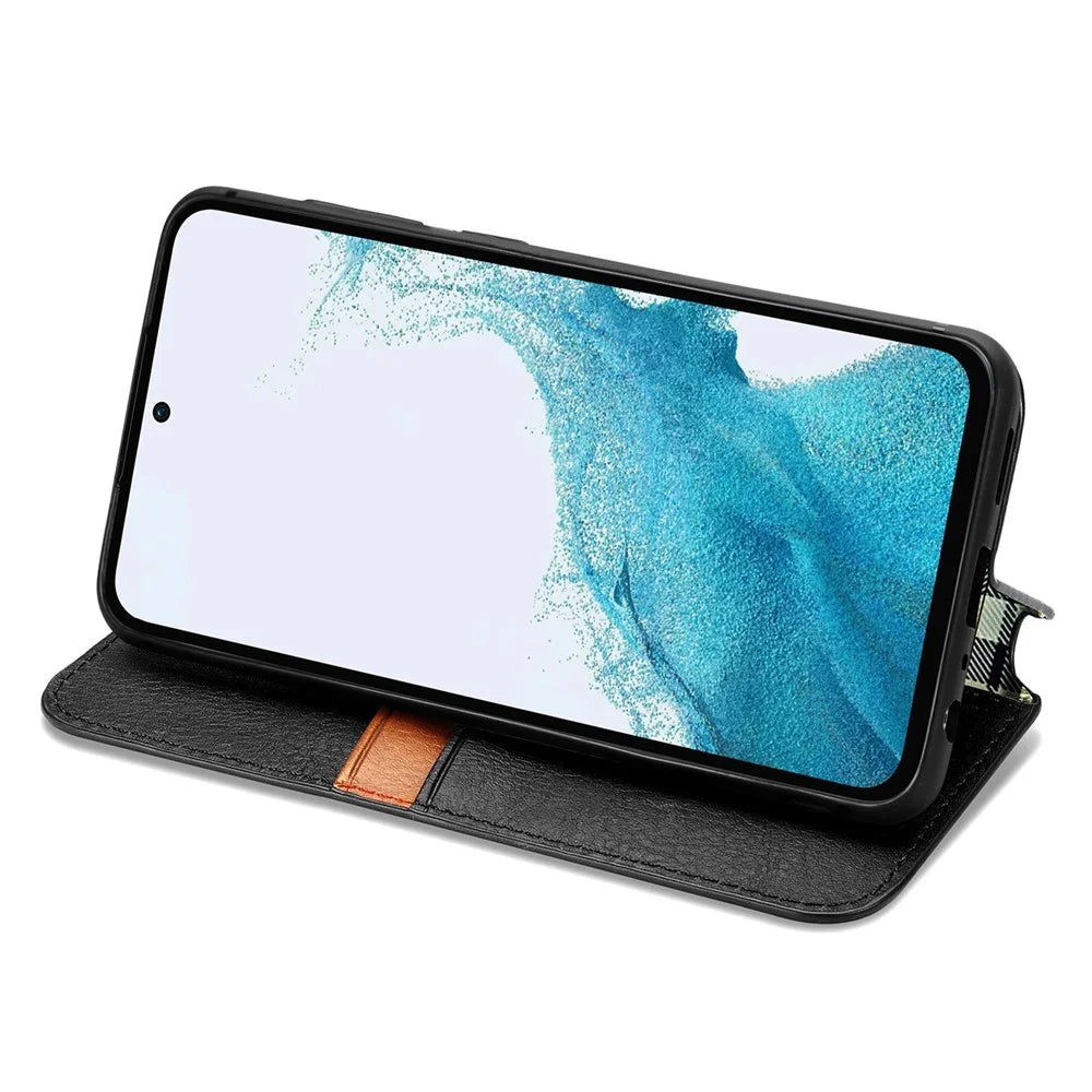 For Samsung Galaxy A56 5G Case Rhombus Imprint Wallet Stand PU Leather Phone Cover - Black - 3