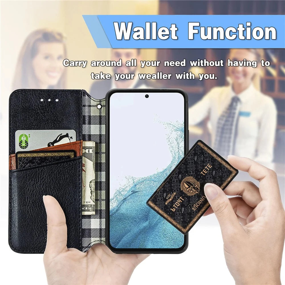 For Samsung Galaxy A56 5G Case Rhombus Imprint Wallet Stand PU Leather Phone Cover - Black - 5