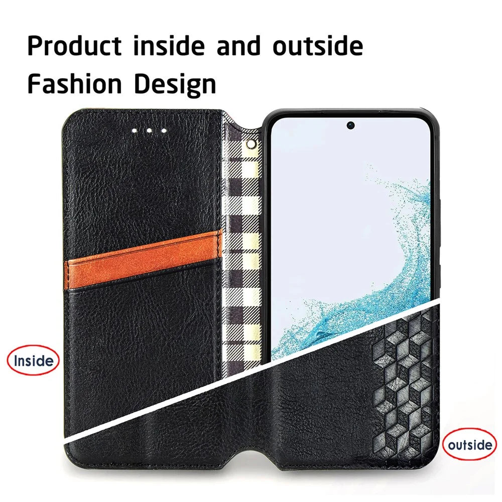 For Samsung Galaxy A56 5G Case Rhombus Imprint Wallet Stand PU Leather Phone Cover - Black - 7