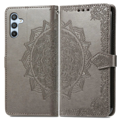 For Samsung Galaxy A56 5G Case Wallet Mandala Flower Leather Phone Cover Stand View - Grey - 1