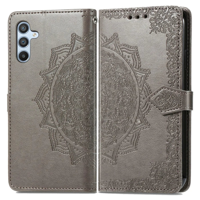For Samsung Galaxy A56 5G Case Wallet Mandala Flower Leather Phone Cover Stand View - Grey - 1