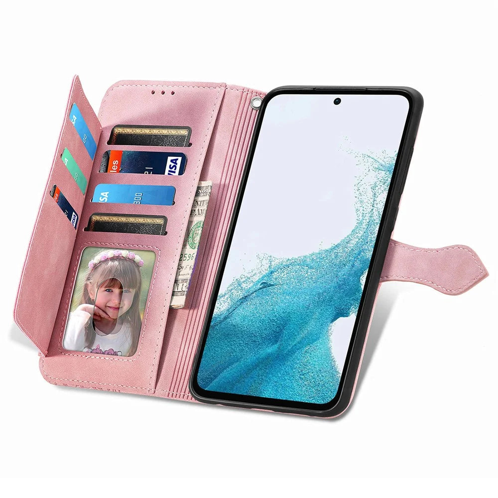 For Samsung Galaxy A56 5G Zipper Wallet Case with Strap Flower Imprint PU Leather Phone Cover - Pink - 2