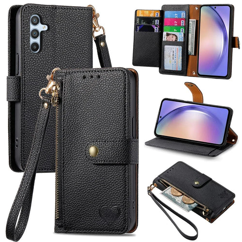 For Samsung Galaxy A56 5G Case RFID Blocking Zipper Pocket Leather Wallet Phone Cover - Black - 1