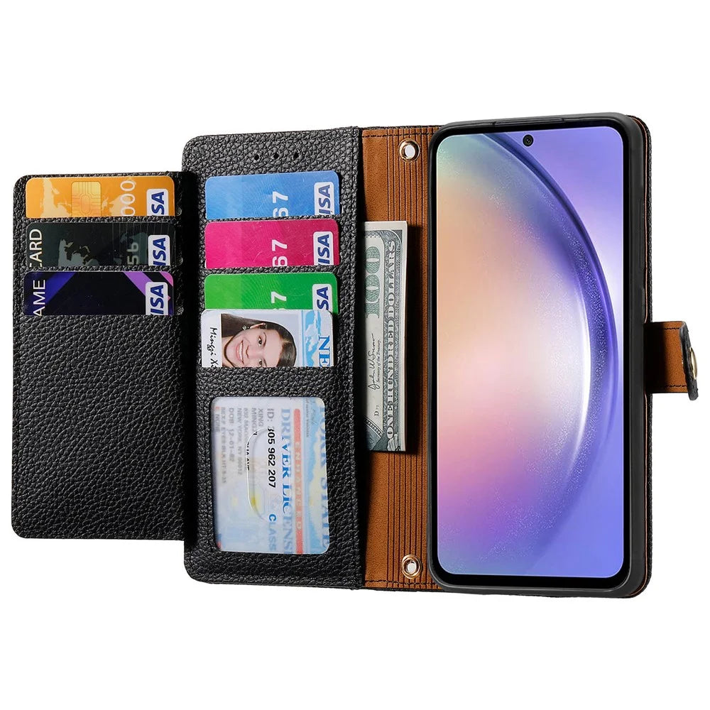 For Samsung Galaxy A56 5G Case RFID Blocking Zipper Pocket Leather Wallet Phone Cover - Black - 2