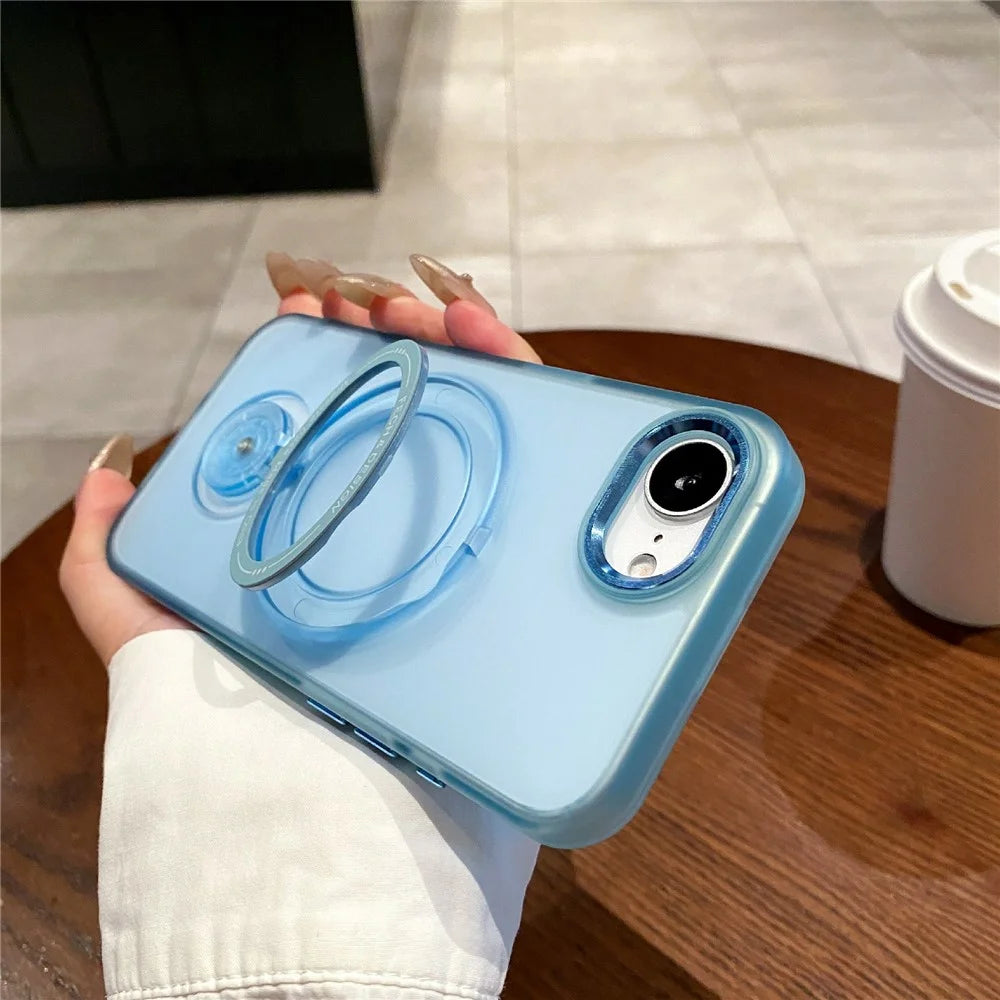 For iPhone 17e / 16e Case Compatible with MagSafe Kickstand TPU + PC Phone Back Cover - Transparent Blue - 1