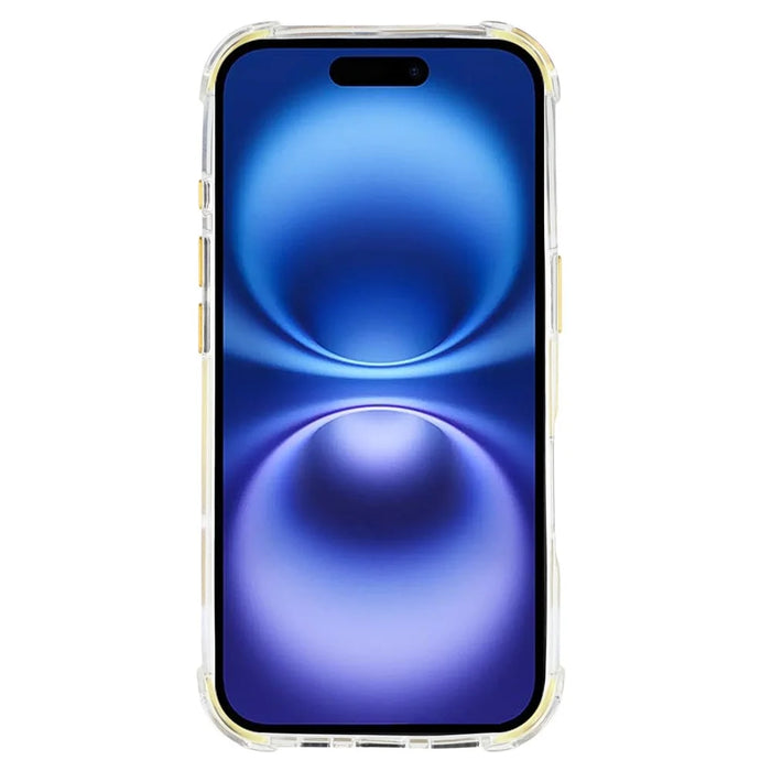 For iPhone 16 Magnetic Clear Case Shockproof Hybrid Phone Shell with Camera Lens Frame Kickstand - Gold - 2
