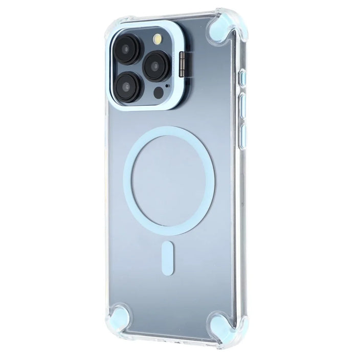 For iPhone 15 Pro Magnetic Clear Case Shockproof Hybrid Phone Shell with Camera Lens Frame Kickstand - Baby Blue - 3
