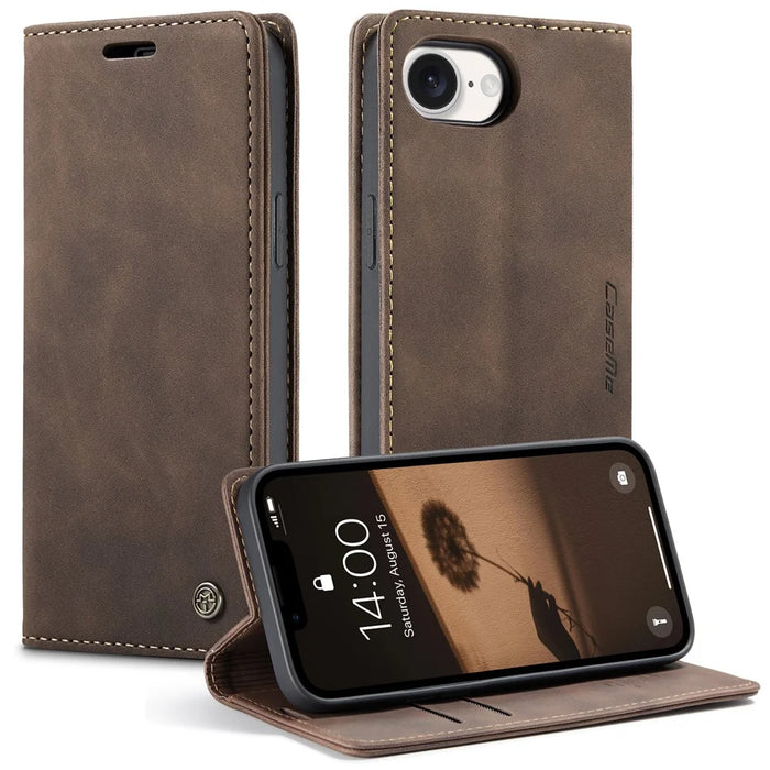 CASEME For iPhone 17e / 16e Wallet Case  013 Series PU Leather Phone Cover Stand - Coffee - 1