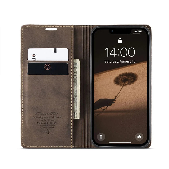 CASEME For iPhone 17e / 16e Wallet Case  013 Series PU Leather Phone Cover Stand - Coffee - 3