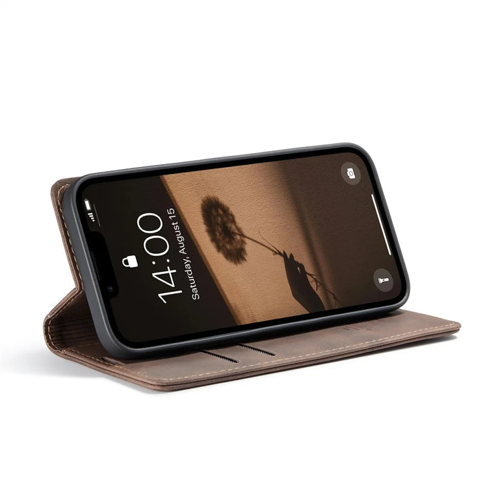 CASEME For iPhone 17e / 16e Wallet Case  013 Series PU Leather Phone Cover Stand - Coffee - 4