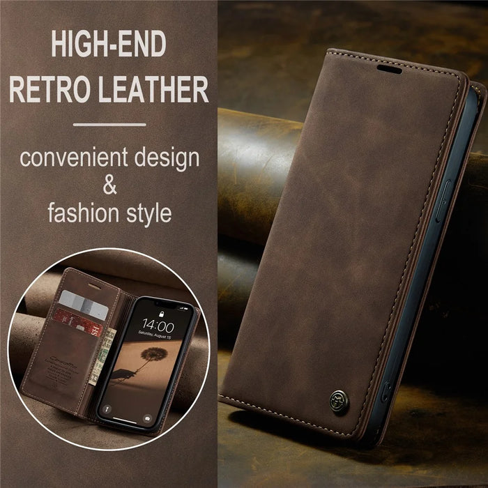 CASEME For iPhone 17e / 16e Wallet Case  013 Series PU Leather Phone Cover Stand - Coffee - 5