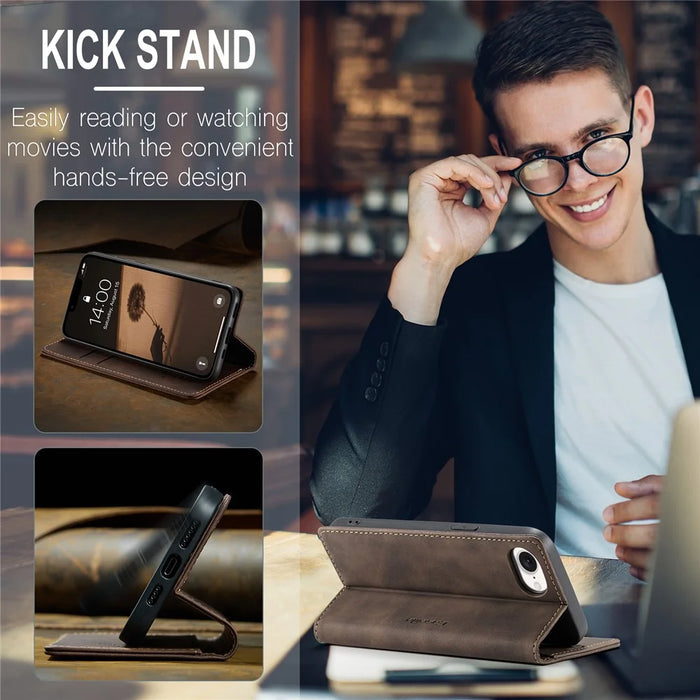 CASEME For iPhone 17e / 16e Wallet Case  013 Series PU Leather Phone Cover Stand - Coffee - 7