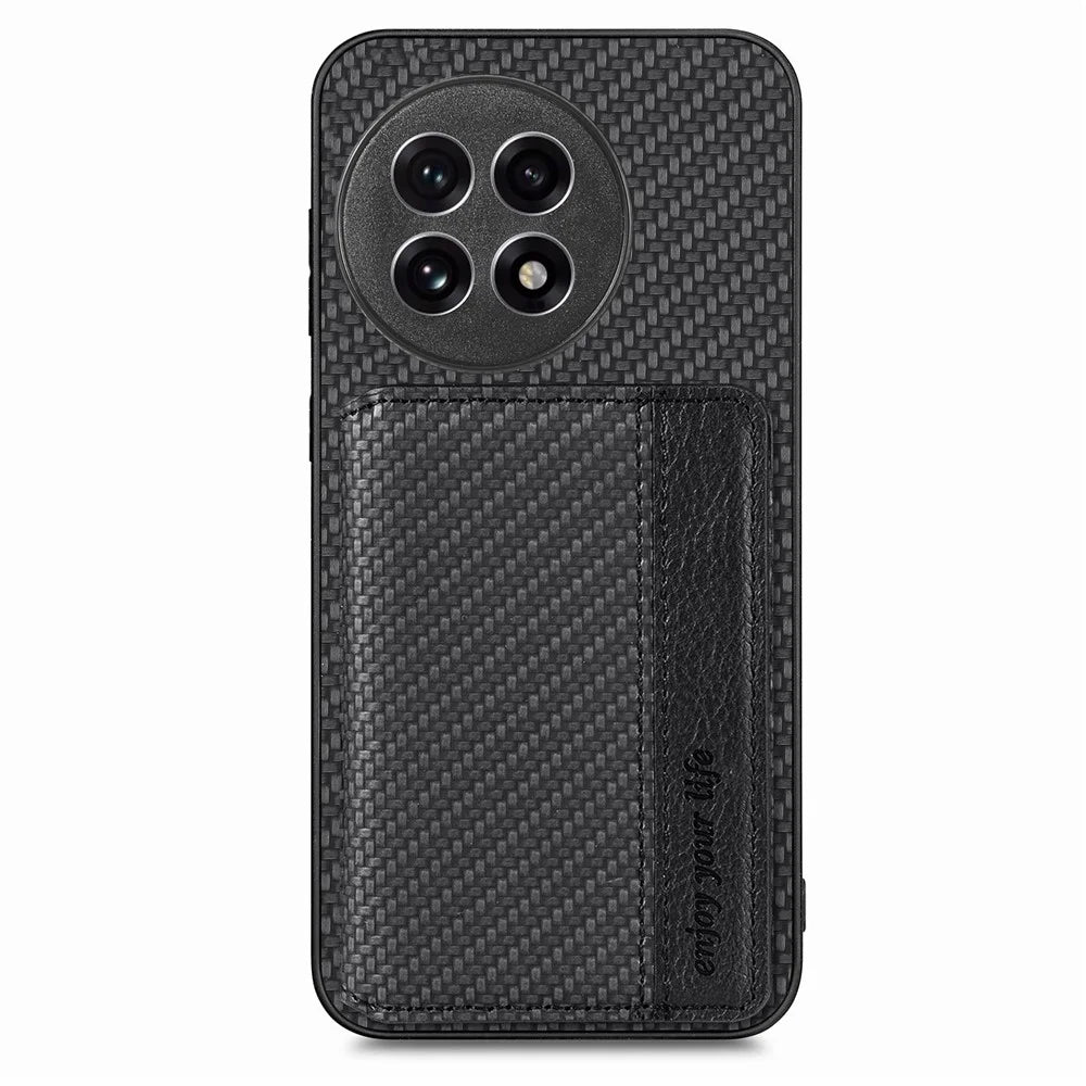 For OnePlus Ace 5 5G / Ace 5 Pro 5G / 13R 5G Case RFID Blocking Carbon Fiber Leather Phone Back Cover with Card Holder - Black - 1