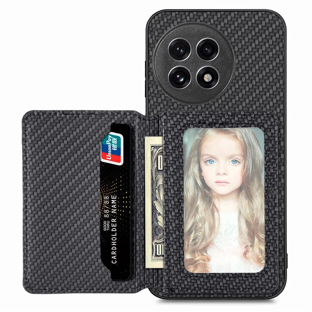 For OnePlus Ace 5 5G / Ace 5 Pro 5G / 13R 5G Case RFID Blocking Carbon Fiber Leather Phone Back Cover with Card Holder - Black - 2
