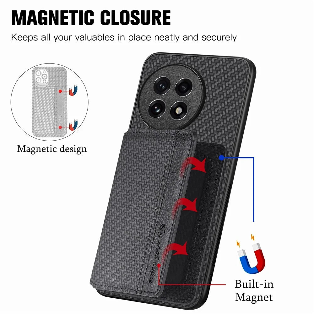For OnePlus Ace 5 5G / Ace 5 Pro 5G / 13R 5G Case RFID Blocking Carbon Fiber Leather Phone Back Cover with Card Holder - Black - 3
