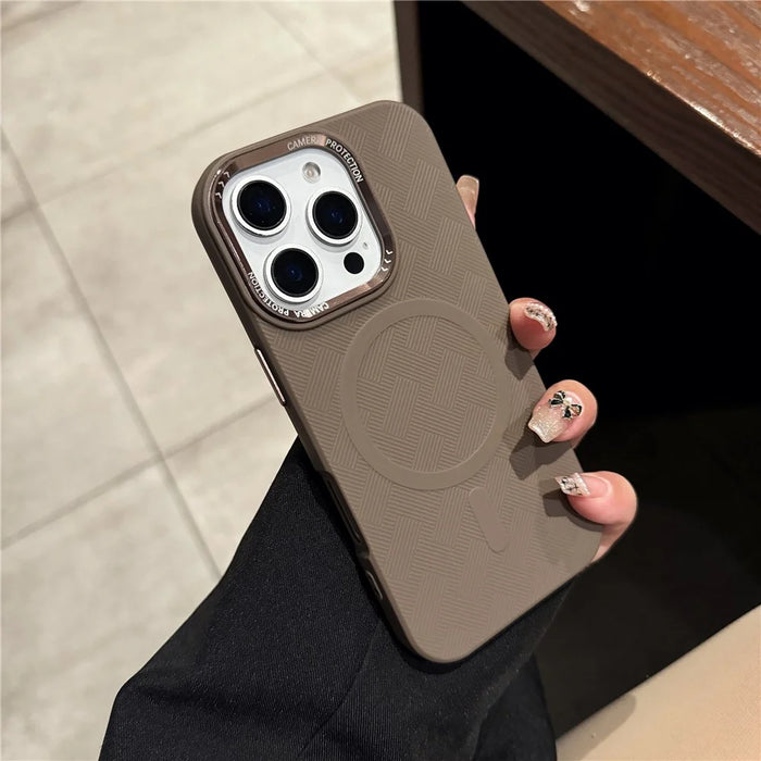 For iPhone 16 Pro Case Compatible with MagSafe Metal Lens Frame Anti Drop TPU Phone Cover - Coffee - 2