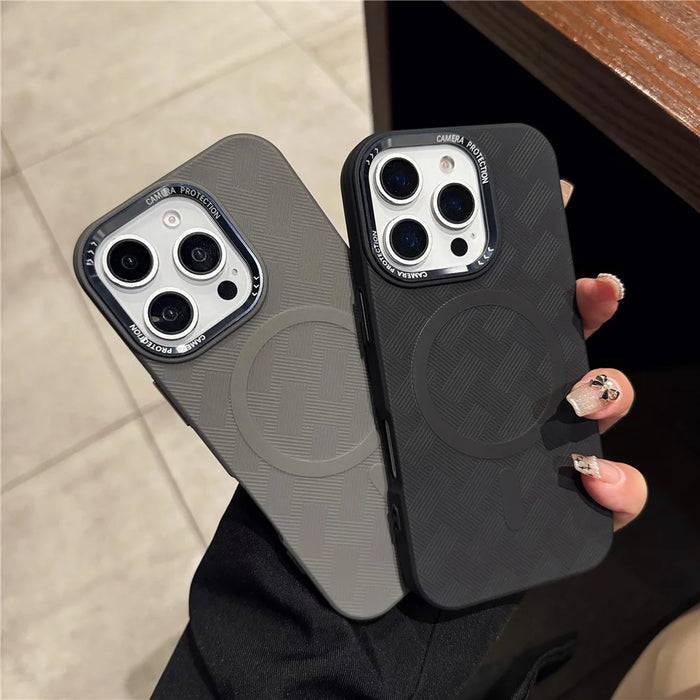 For iPhone 16 Pro Case Compatible with MagSafe Metal Lens Frame Anti Drop TPU Phone Cover - Coffee - 5