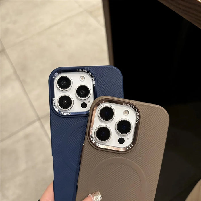 For iPhone 16 Pro Case Compatible with MagSafe Metal Lens Frame Anti Drop TPU Phone Cover - Coffee - 6