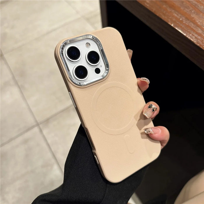 For iPhone 16 Pro Max Case Compatible with MagSafe Metal Lens Frame Anti Drop TPU Phone Cover - Pink - 1