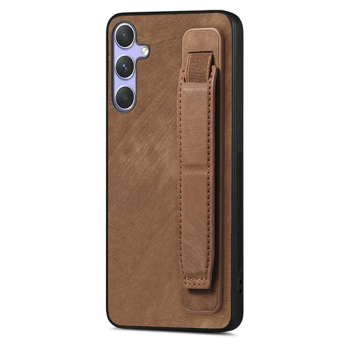 For Samsung Galaxy A56 5G Case with Wristband Kickstand Leather + TPU Phone Cover - Brown - 1
