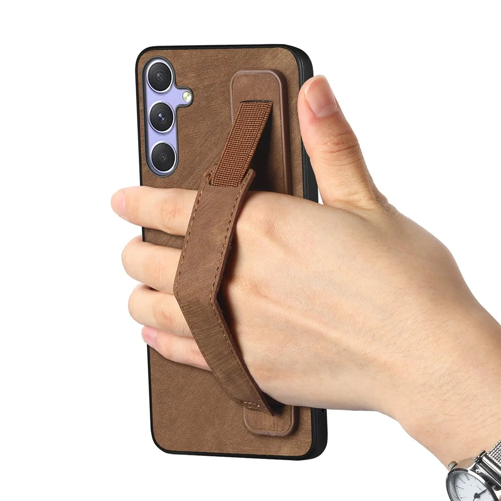 For Samsung Galaxy A56 5G Case with Wristband Kickstand Leather + TPU Phone Cover - Brown - 2