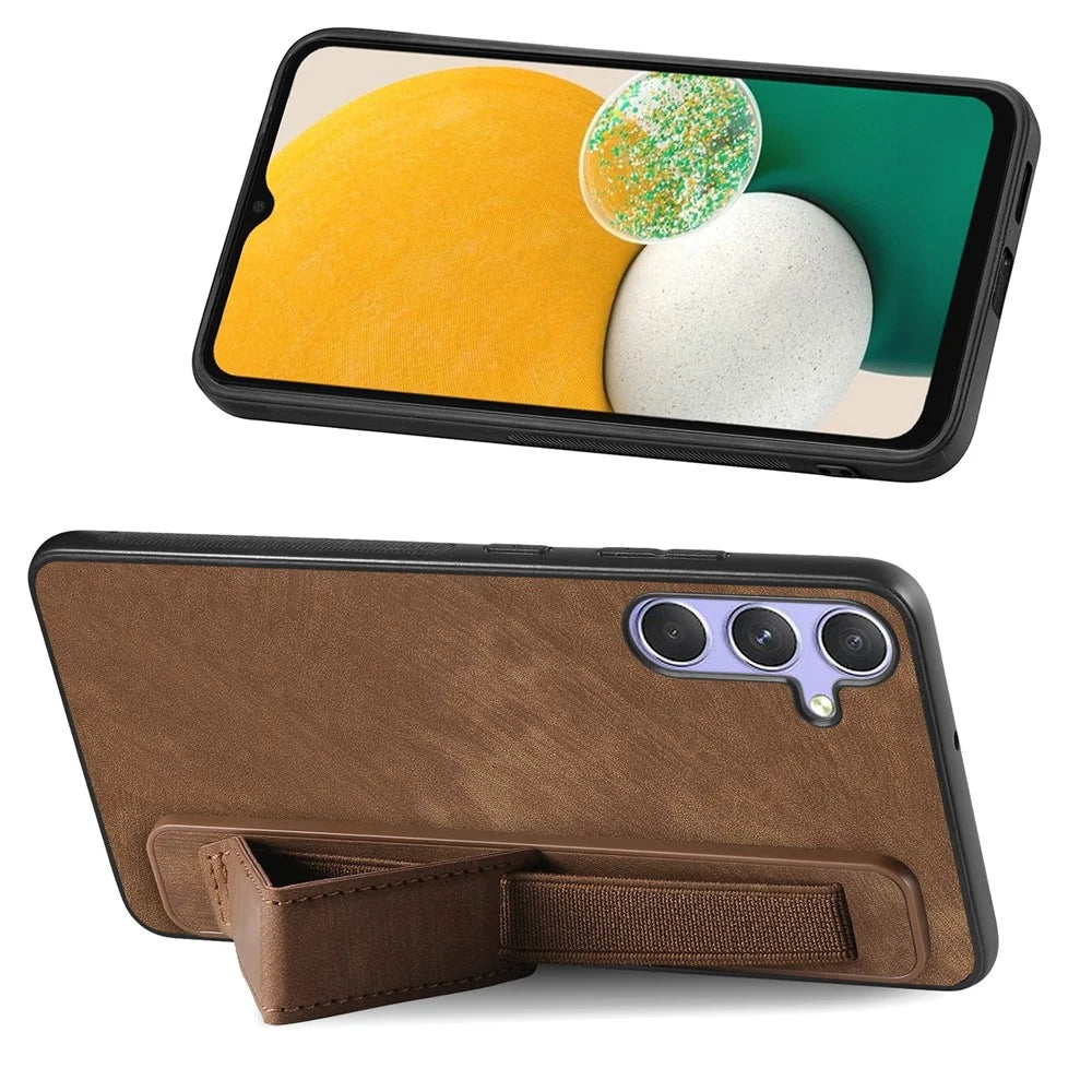 For Samsung Galaxy A56 5G Case with Wristband Kickstand Leather + TPU Phone Cover - Brown - 3