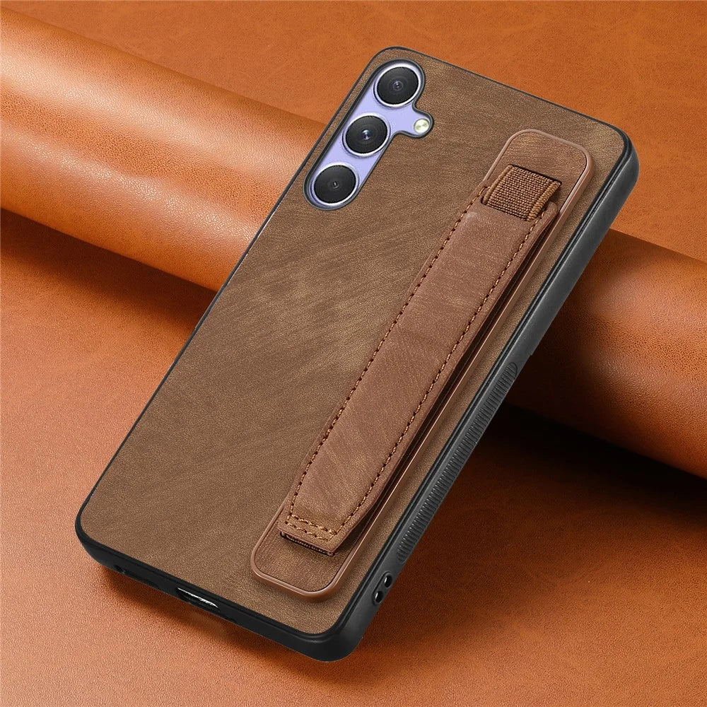 For Samsung Galaxy A56 5G Case with Wristband Kickstand Leather + TPU Phone Cover - Brown - 4