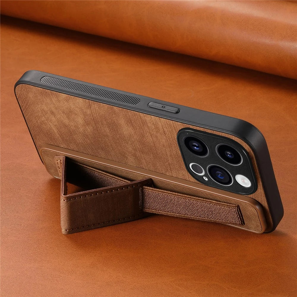 For Samsung Galaxy A56 5G Case with Wristband Kickstand Leather + TPU Phone Cover - Brown - 5