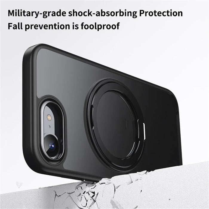 For iPhone 17e / 16e Case Rotating Kickstand PC + TPU Skin-Feel Phone Cover - Black - 3