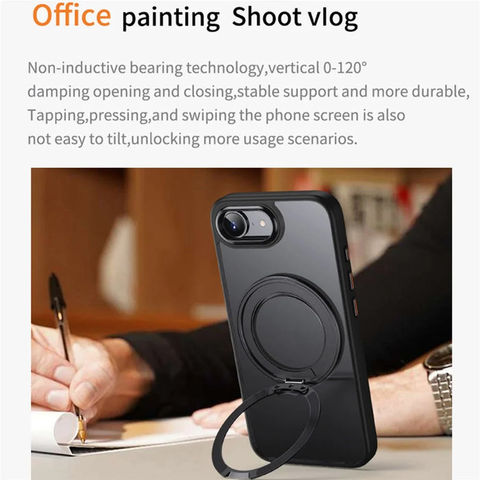 For iPhone 17e / 16e Case Rotating Kickstand PC + TPU Skin-Feel Phone Cover - Black - 4