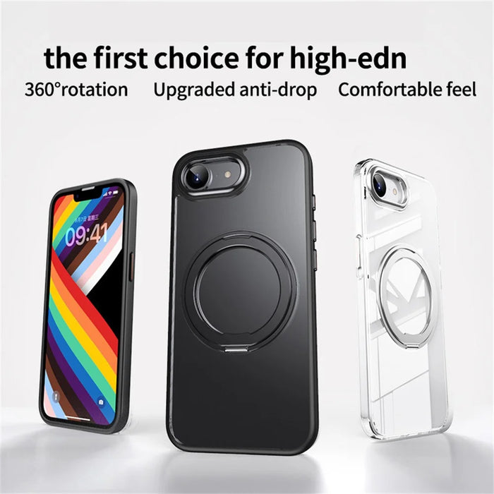 For iPhone 17e / 16e Case Rotating Kickstand PC + TPU Skin-Feel Phone Cover - Black - 5