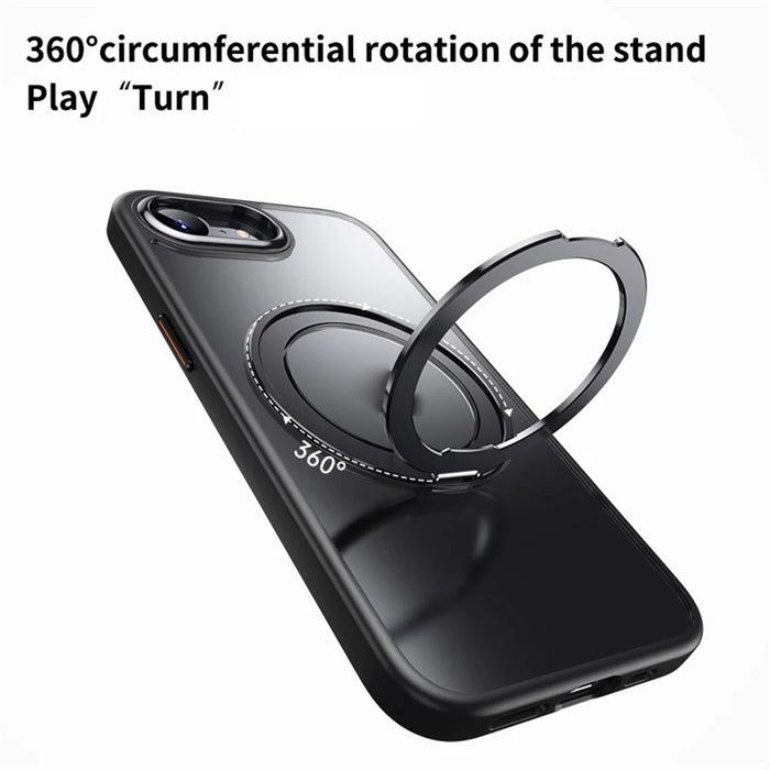 For iPhone 17e / 16e Case Rotating Kickstand PC + TPU Skin-Feel Phone Cover - Black - 7