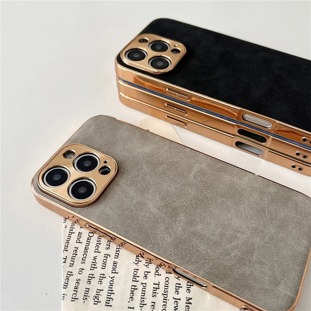 For iPhone 16 Pro Max Phone Case Shockproof Leather + TPU Electroplating Cover - Black - 4