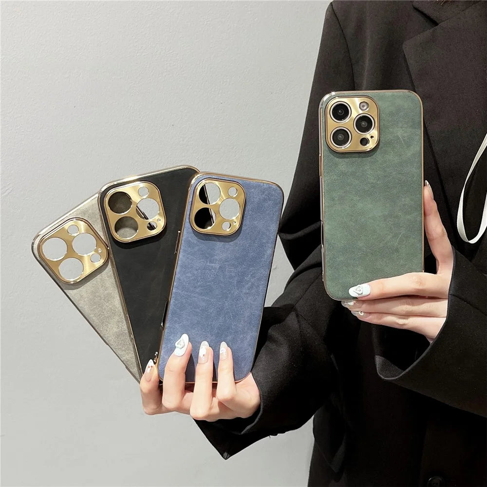 For iPhone 16 Pro Max Phone Case Shockproof Leather + TPU Electroplating Cover - Black - 5