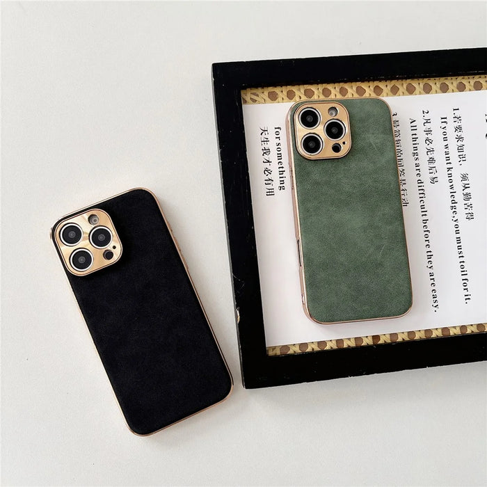 For iPhone 16 Pro Phone Case Shockproof Leather + TPU Electroplating Cover - Black - 3