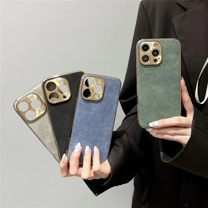 For iPhone 16 Pro Phone Case Shockproof Leather + TPU Electroplating Cover - Black - 5