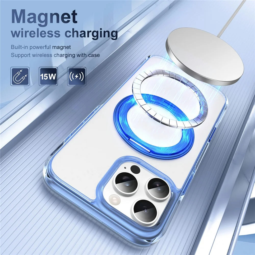 For iPhone 16 Pro Max Case Rotating Kickstand  PC + TPU Magnetic Phone Cover with Camera Touch Control Button - Transparent Blue - 4