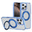 For iPhone 16 Pro Case Rotating Kickstand  PC + TPU Magnetic Phone Cover with Camera Touch Control Button - Transparent Blue - 1