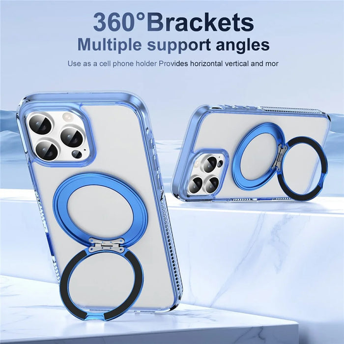 For iPhone 16 Pro Case Rotating Kickstand  PC + TPU Magnetic Phone Cover with Camera Touch Control Button - Transparent Blue - 2