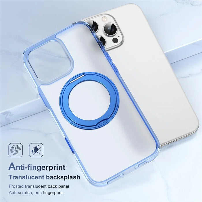 For iPhone 16 Pro Case Rotating Kickstand  PC + TPU Magnetic Phone Cover with Camera Touch Control Button - Transparent Blue - 3