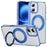 For iPhone 16 Case with Camera Touch Control Button Rotating Kickstand PC + TPU Magnetic Phone Cover - Transparent Blue - 1