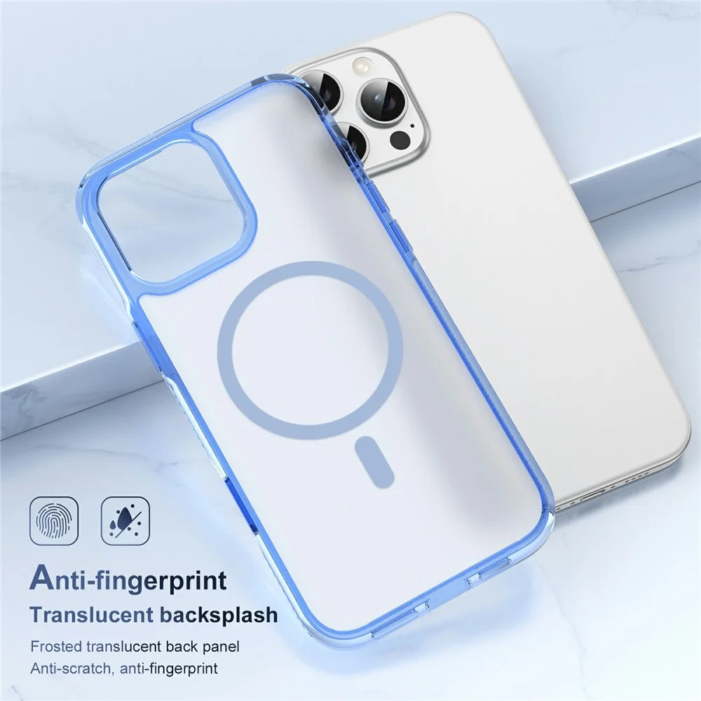 For iPhone 16 Pro Max Case with Camera Touch Control Button PC + TPU Phone Cover Compatible with MagSafe - Transparent Blue - 2