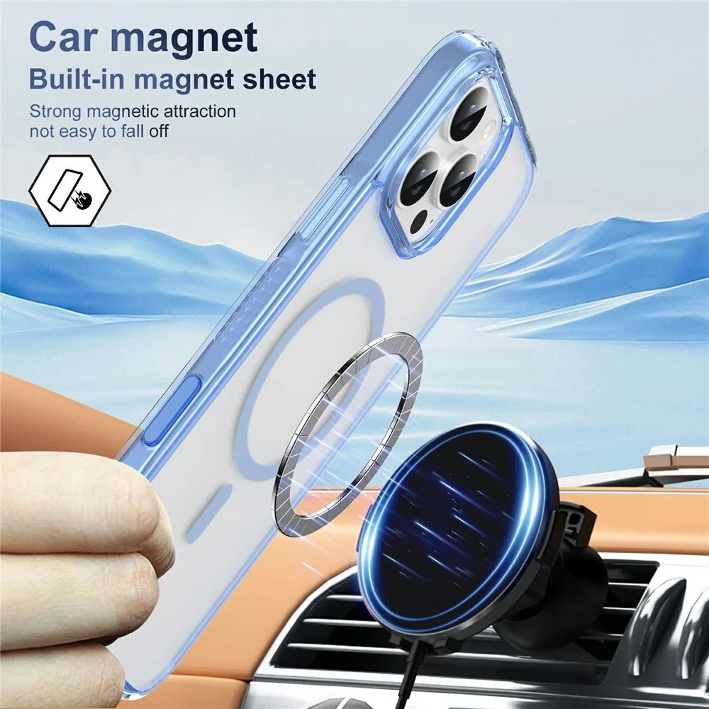 For iPhone 16 Pro Max Case with Camera Touch Control Button PC + TPU Phone Cover Compatible with MagSafe - Transparent Blue - 3