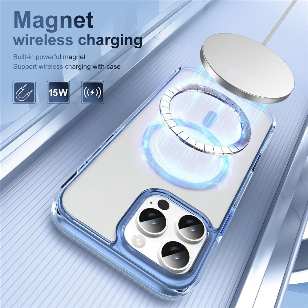 For iPhone 16 Pro Max Case with Camera Touch Control Button PC + TPU Phone Cover Compatible with MagSafe - Transparent Blue - 4