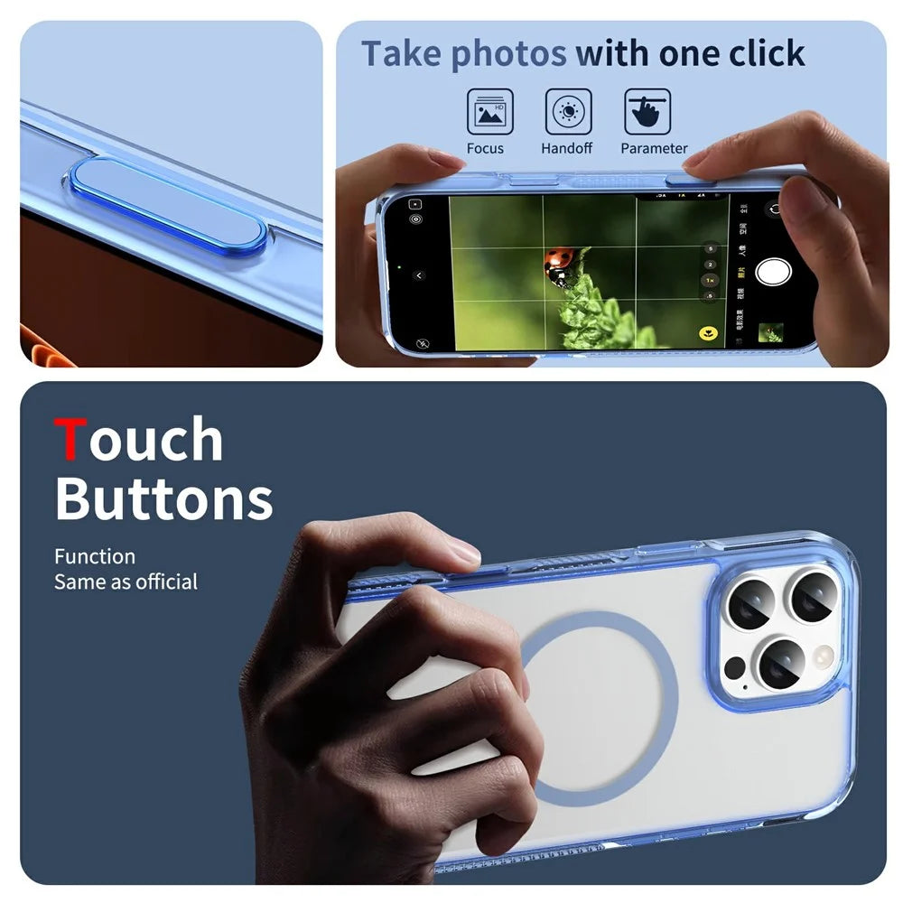 For iPhone 16 Pro Max Case with Camera Touch Control Button PC + TPU Phone Cover Compatible with MagSafe - Transparent Blue - 7
