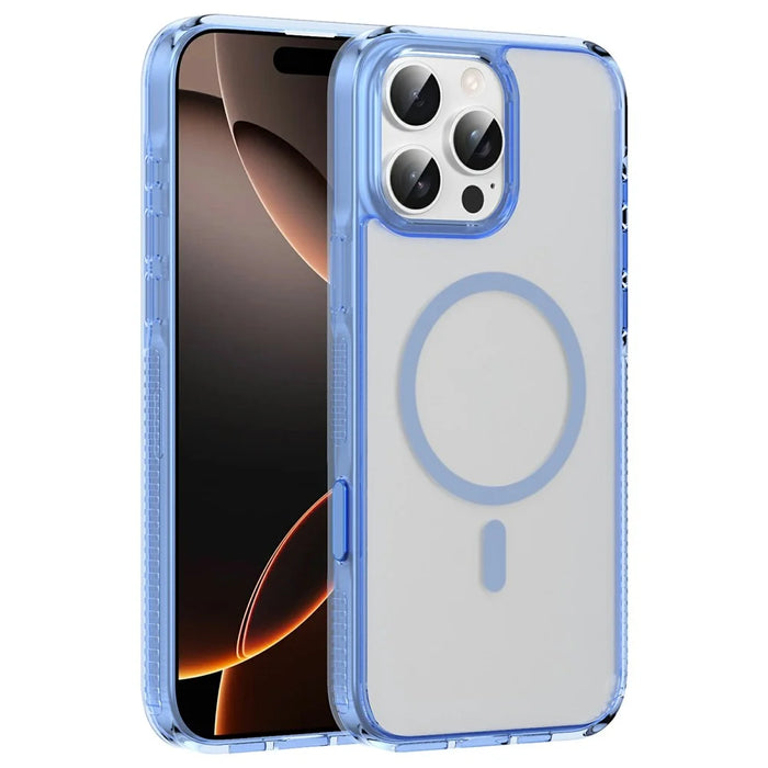 For iPhone 16 Pro Case with Camera Touch Control Button PC + TPU Phone Cover Compatible with MagSafe - Transparent Blue - 1